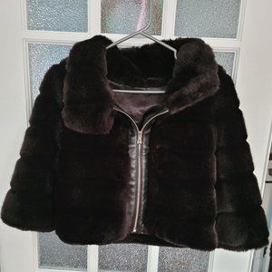 Magnificent designer faux-fur and leather coat